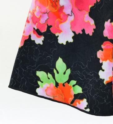 Kids Japan Fabric Long Sleeve Dress with Peony Print / Black / JWp007bk