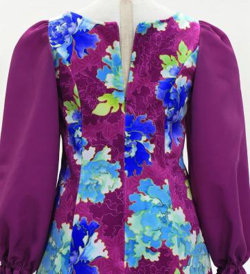 Kids Japan Fabric Long Sleeve Dress with Peony Print / Purple / JWp007pu