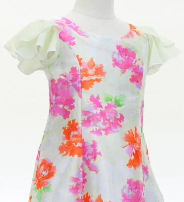 Kids Japan Fabric Long Dress with Peony Print / Beige / JWp008be