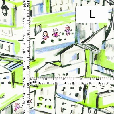 Flamenco Fabric / Townscape Pattern / JKF-197-YEGR