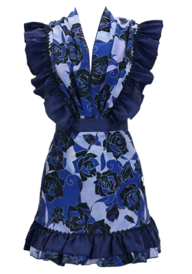 Flamenco Apron and Shawl Set / Roses / Blue / JPA-11