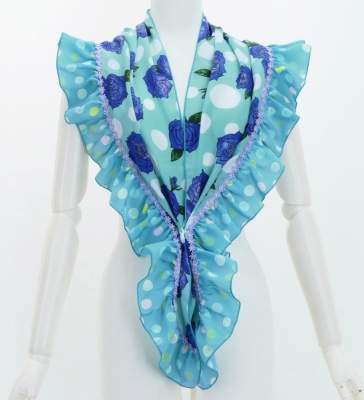 Flamenco Apron and Shawl Set / Roses & Dots / Light Blue / JPA-12