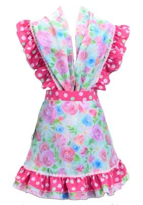 Flamenco Apron and Shawl Set / Floral / Light Blue&Pink / JPA-14