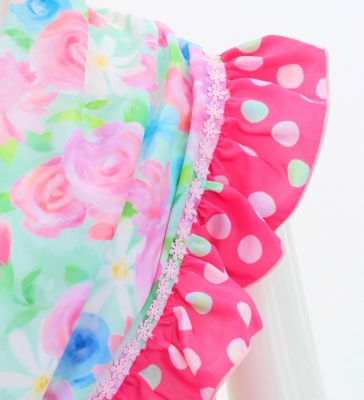 Flamenco Apron and Shawl Set / Floral / Light Blue&Pink / JPA-14