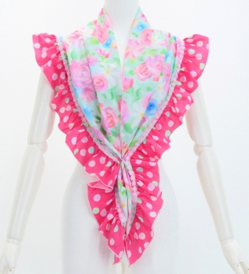 Flamenco Apron and Shawl Set / Floral / Light Blue&Pink / JPA-14