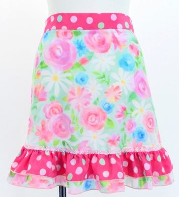 Flamenco Apron and Shawl Set / Floral / Light Blue&Pink / JPA-14