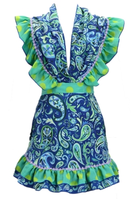 Flamenco Apron and Shawl Set / Paisley / Blue / JPA-15