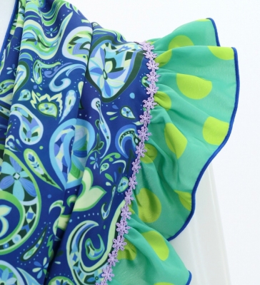 Flamenco Apron and Shawl Set / Paisley / Blue / JPA-15