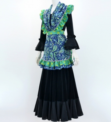 Flamenco Apron and Shawl Set / Paisley / Blue / JPA-15