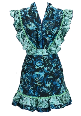 Flamenco Apron and Shawl Set / Roses / Blue / JPA-18