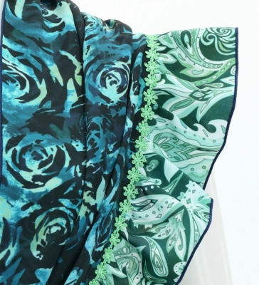 Flamenco Apron and Shawl Set / Roses / Blue / JPA-18