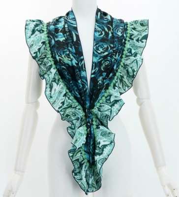 Flamenco Apron and Shawl Set / Roses / Blue / JPA-18
