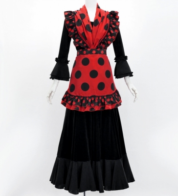 Flamenco Apron and Shawl Set / Polka Dots / Red&Black / JPA-1