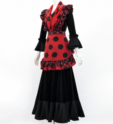 Flamenco Apron and Shawl Set / Polka Dots / Red&Black / JPA-1