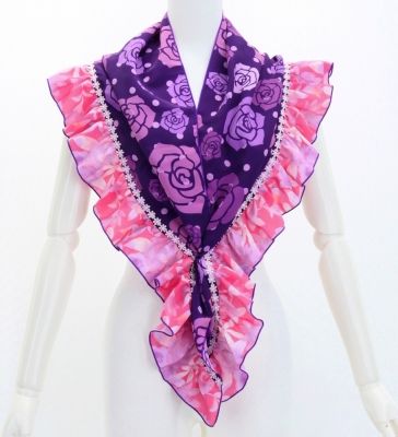 Flamenco Apron and Shawl Set / Roses / Purple / JPA-24