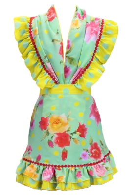 Flamenco Apron and Shawl Set / Roses & Carnations / Light Green / JPA-27