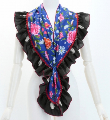 Flamenco Apron and Shawl Set / Floral / Blue / JPA-29
