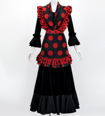Flamenco Apron and Shawl Set / Polka Dots / Black&Red / JPA-2