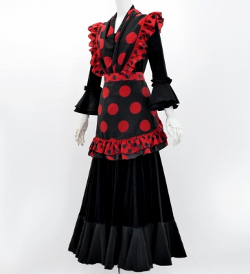 Flamenco Apron and Shawl Set / Polka Dots / Black&Red / JPA-2