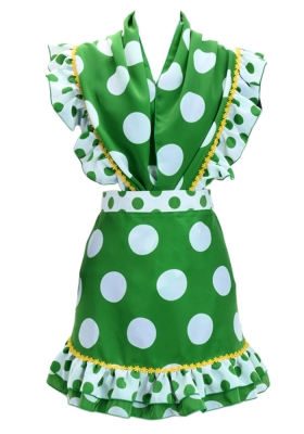 Flamenco Apron and Shawl Set / Polka Dots / Green&White / JPA-3