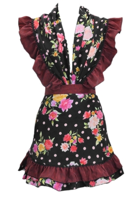 Flamenco Apron and Shawl Set / Roses & Carnations / Black / JPA-30