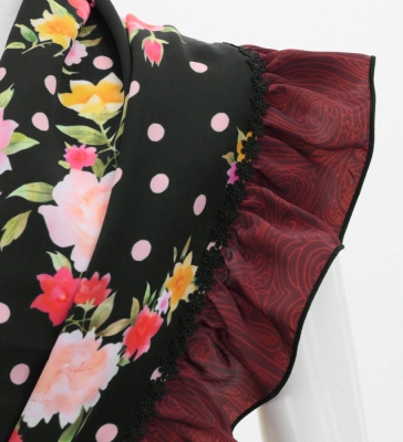 Flamenco Apron and Shawl Set / Roses & Carnations / Black / JPA-30
