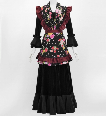 Flamenco Apron and Shawl Set / Roses & Carnations / Black / JPA-30