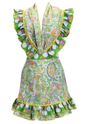 Flamenco Apron and Shawl Set / Paisley / Yellow & Green / JPA-31