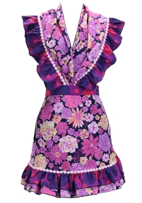 Flamenco Apron and Shawl Set / Modern Fowers / Navy & Pink / JPA-32