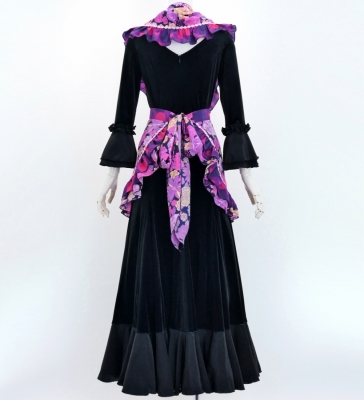 Flamenco Apron and Shawl Set / Modern Fowers / Navy & Pink / JPA-32