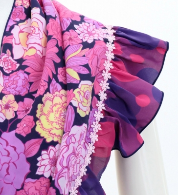 Flamenco Apron and Shawl Set / Modern Fowers / Navy & Pink / JPA-32