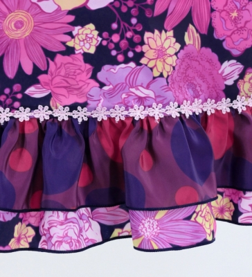 Flamenco Apron and Shawl Set / Modern Fowers / Navy & Pink / JPA-32