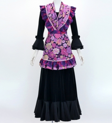Flamenco Apron and Shawl Set / Modern Fowers / Navy & Pink / JPA-32