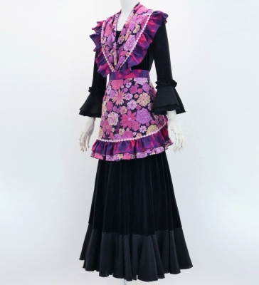 Flamenco Apron and Shawl Set / Modern Fowers / Navy & Pink / JPA-32