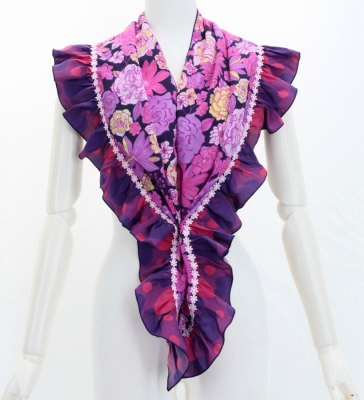 Flamenco Apron and Shawl Set / Modern Fowers / Navy & Pink / JPA-32