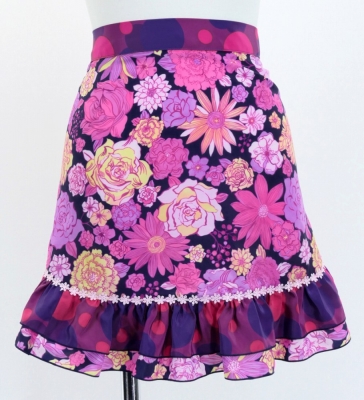 Flamenco Apron and Shawl Set / Modern Fowers / Navy & Pink / JPA-32