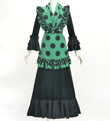 Flamenco Apron and Shawl Set / Polka Dots / Turquoise Blue & Black / JPA-34
