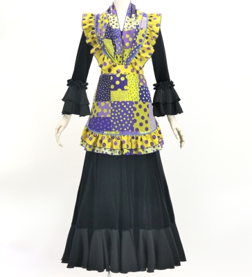 Flamenco Apron and Shawl Set / Dots & Patchwork Style / Yellow & Purple / JPA-35