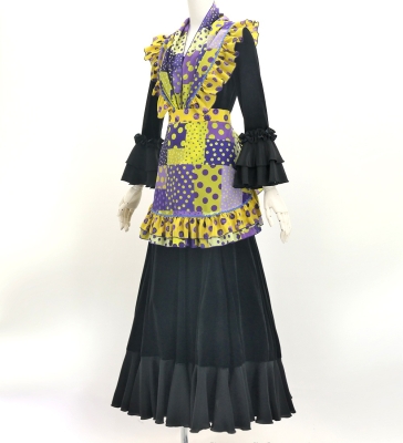 Flamenco Apron and Shawl Set / Dots & Patchwork Style / Yellow & Purple / JPA-35