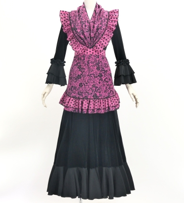 Flamenco Apron and Shawl Set / Ditsy floral / Pink & Black / JPA-36