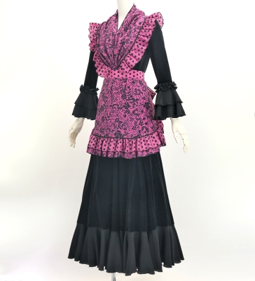 Flamenco Apron and Shawl Set / Ditsy floral / Pink & Black / JPA-36