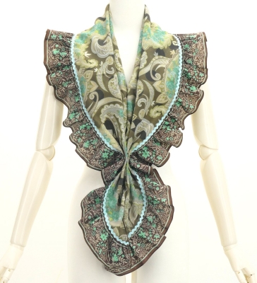 Flamenco Apron and Shawl Set / Paisley / Brown & Turquoise Blue / JPA-38