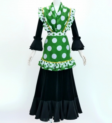 Flamenco Apron and Shawl Set / Polka Dots / Green&White / JPA-3