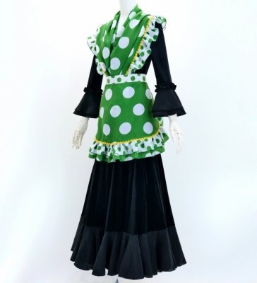 Flamenco Apron and Shawl Set / Polka Dots / Green&White / JPA-3
