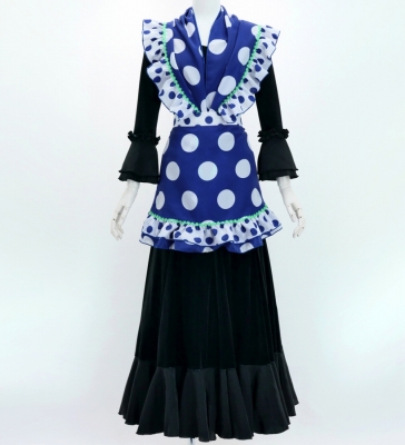 Flamenco Apron and Shawl Set / Polka Dots / Blue&White / JPA-4