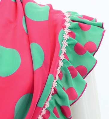 Flamenco Apron and Shawl Set / Polka Dots / Pink&Turquoise Blue / JPA-6