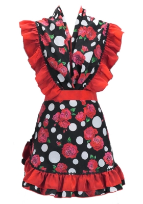 Flamenco Apron and Shawl Set / Roses & Dots / Black&Red / JPA-7