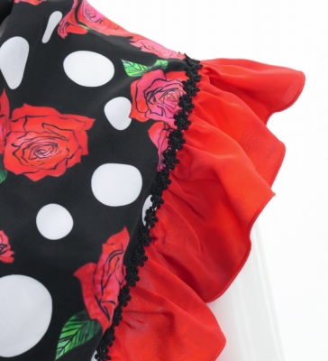 Flamenco Apron and Shawl Set / Roses & Dots / Black&Red / JPA-7