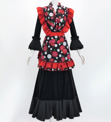 Flamenco Apron and Shawl Set / Roses & Dots / Black&Red / JPA-7