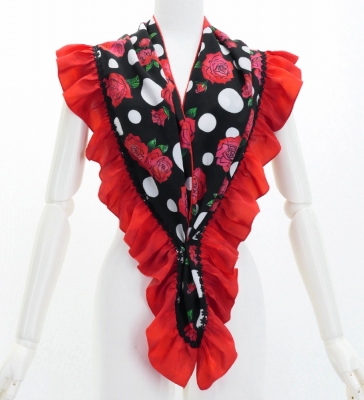 Flamenco Apron and Shawl Set / Roses & Dots / Black&Red / JPA-7